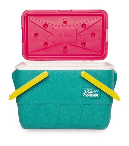 IGLOO-Retro Jade 25 Qt Lunch Picnic Basket Cooler - Dark Jade /Bold Magenta /Livewire Yellow - DISC