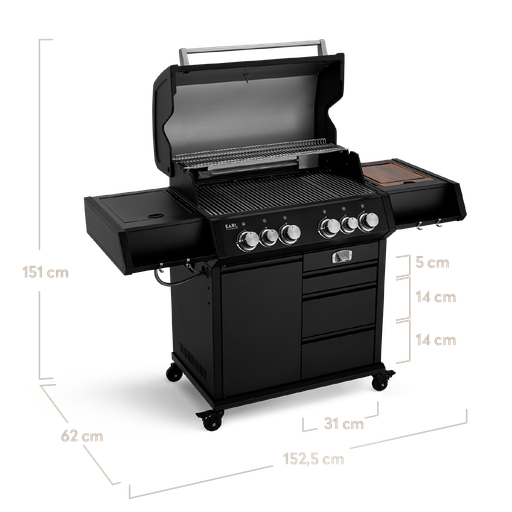 Burnhard Big EARL - 4-Burner Premium Gas Grill 2025 Black with Stainless Steel Grill Grate