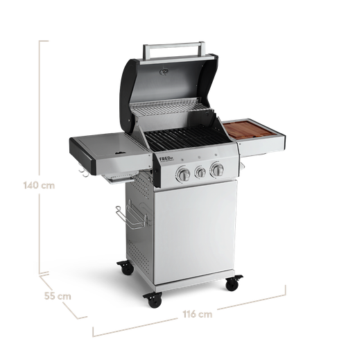 Burnhard FRED Jr. - 2-Burner Gas Grill Deluxe Stainless Steel - Series 3 with Cast Iron Grate