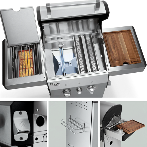 Burnhard FRED Jr. - 2-Burner Gas Grill Deluxe Stainless Steel - Series 3 with Cast Iron Grate