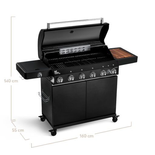 Burnhard Fat FRED - 6-Burner Gas Grill Deluxe Black Edition - Series 3 with Cast Iron Grate