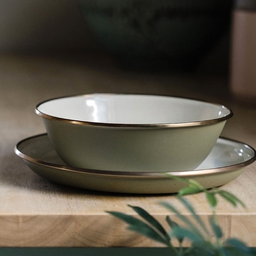 BareBones - Enamel 2-Tone Deep Plate Set - Olive Drab