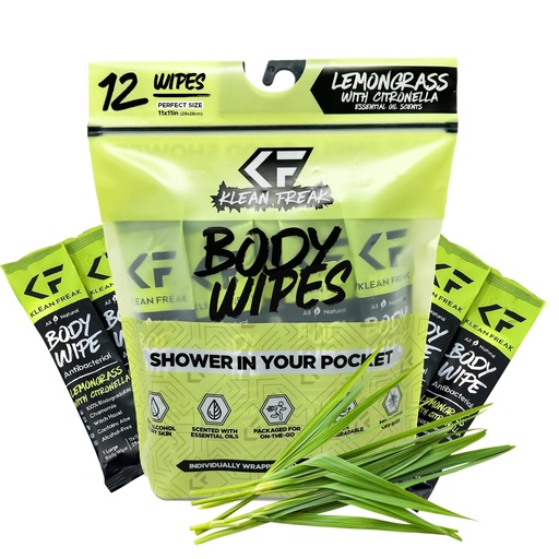 Klean Freak - Body Wipes - Dozen Pack - Lemongrass/Citronella