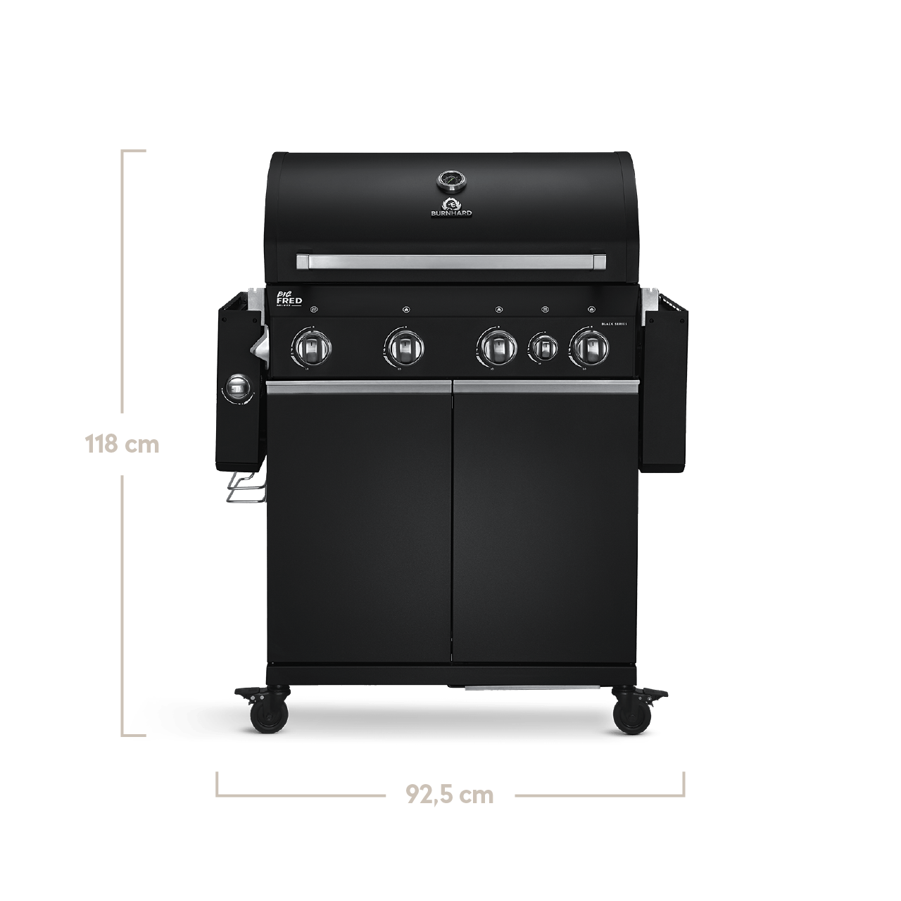 Burnhard Big FRED - 4-Burner Gas Grill Deluxe Black Edition - Series 3 with Stainless Steel Grate